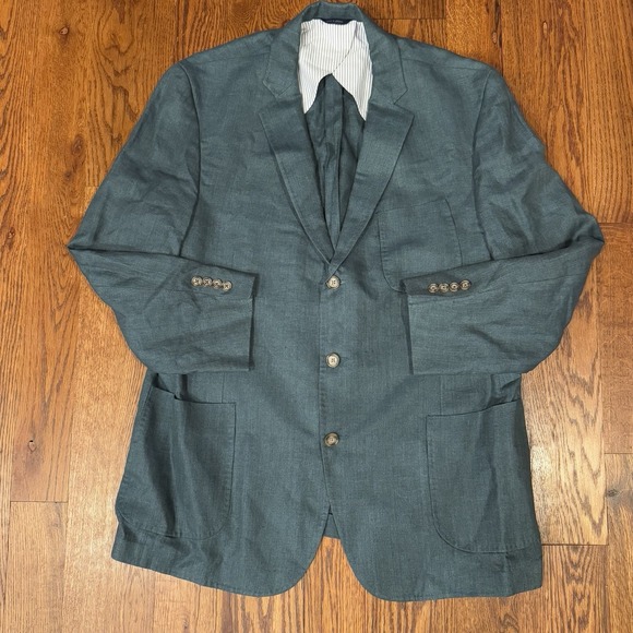 Brooks Brothers Regent Fit Angelico 100% Linen Blazer Men 46R Green Unstructured - Picture 1 of 13